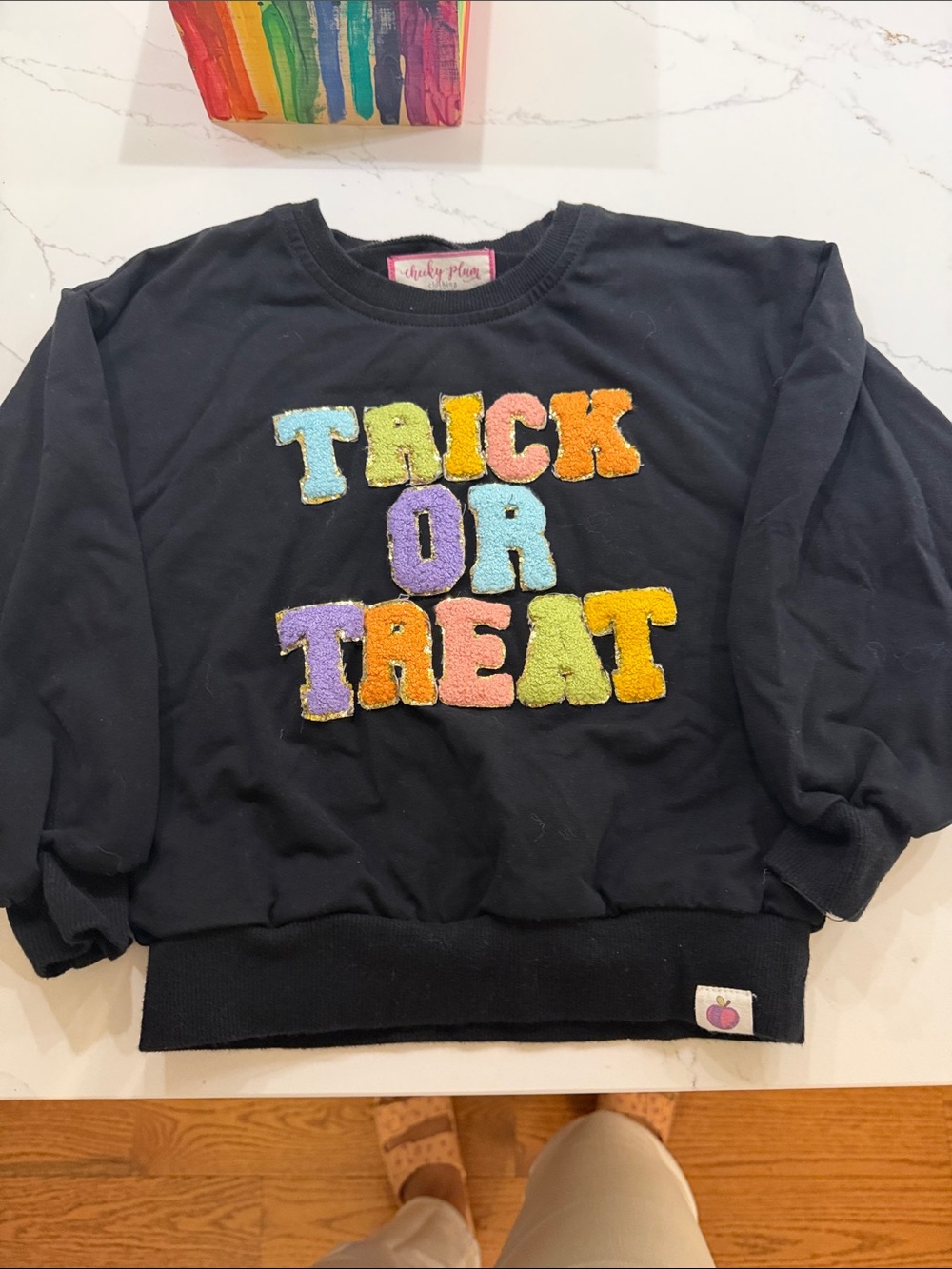 5T Halloween Cheeky Plum Black Sweatshirt w/ Colorful 'Trick Or Treat' Appliqué